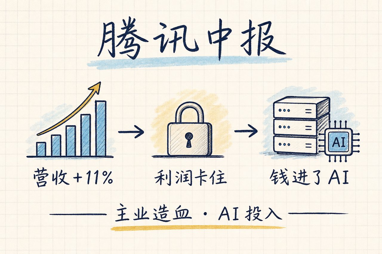 封面:腾讯中报 · 营收涨、利润卡、钱进了AI