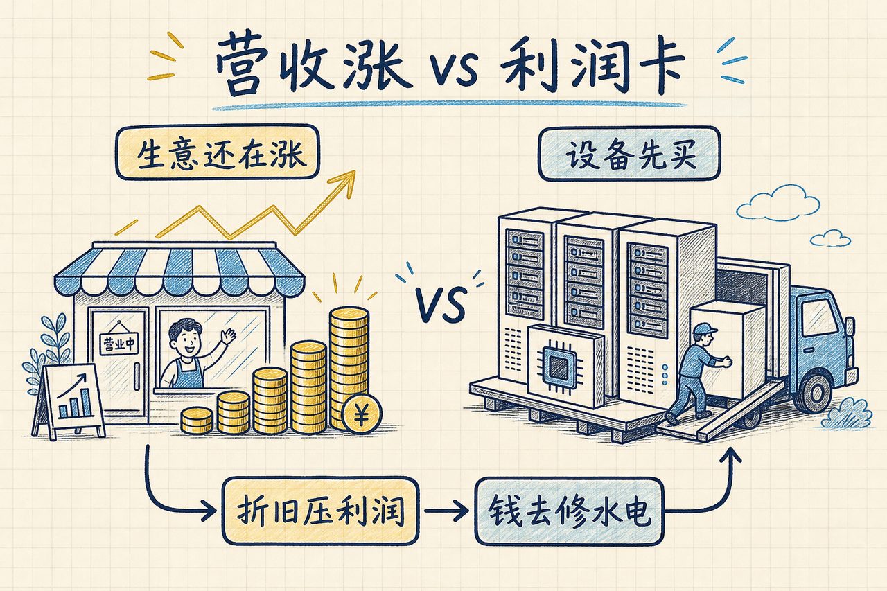 营收涨 vs 利润卡：钱进了AI